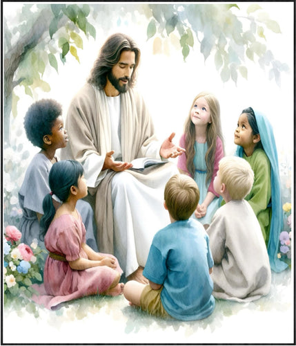 Jesus Teaching The Children Watercolor Cotton Fat Quarter Panel