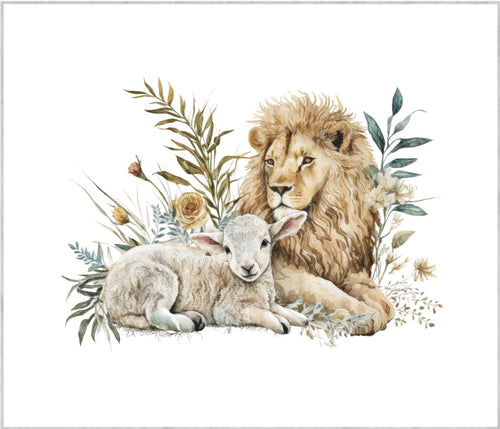 The Lion & The Lamb Watercolor Cotton Fat Quarter Panel