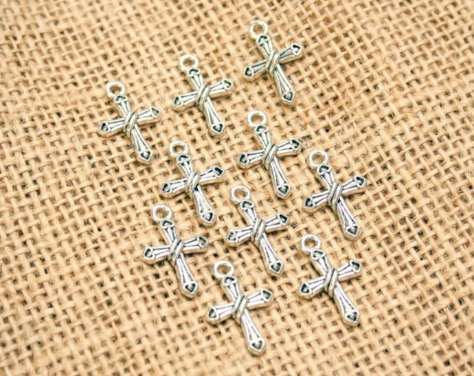 Pocket Prayer Silver Etched Cross Charms Set 10 ct