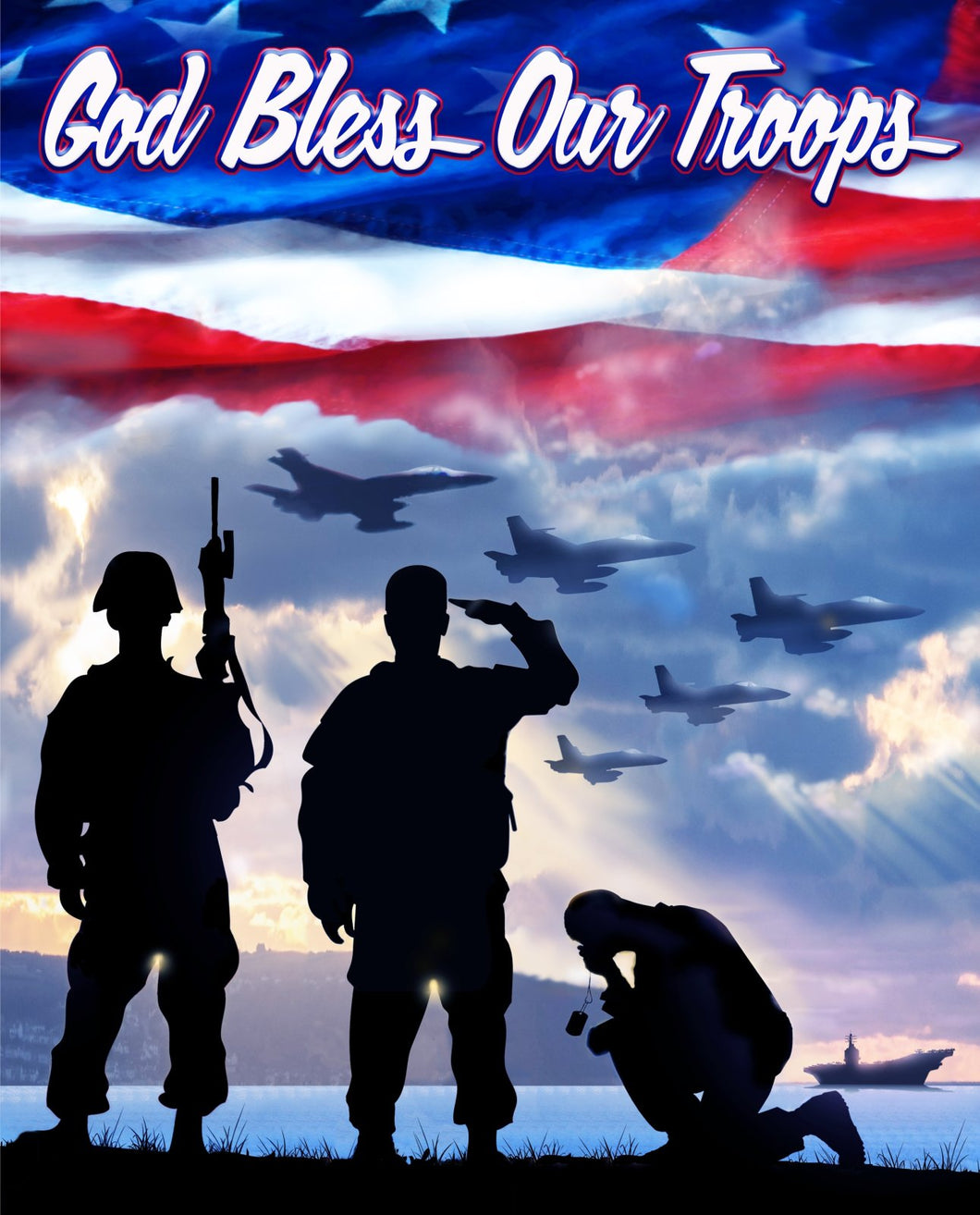 God Bless Our Troops Digitally Printed Cotton Fabric Panel