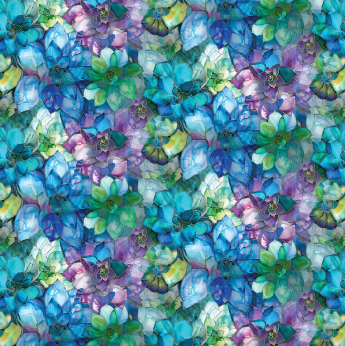 Gigi In The Garden Stained Glass Succulents Cotton Fabric
