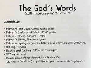 God's Words Quilt Pattern & The Cross Fabric Panel Set