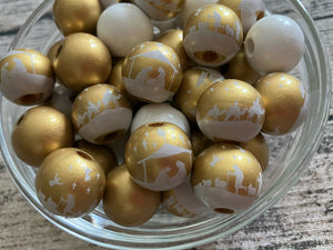 Nativity Gold 16mm Painted Wood Round Beads 15 ct