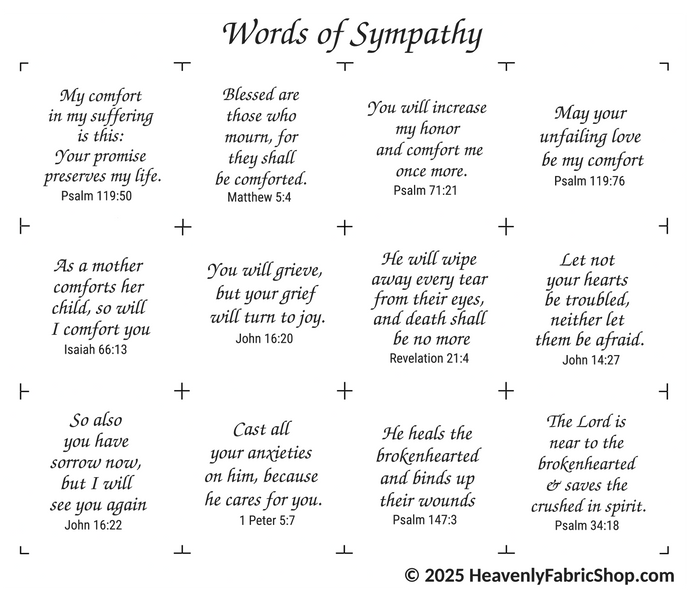 NEW Words of Sympathy Charm Square Fabric Panel