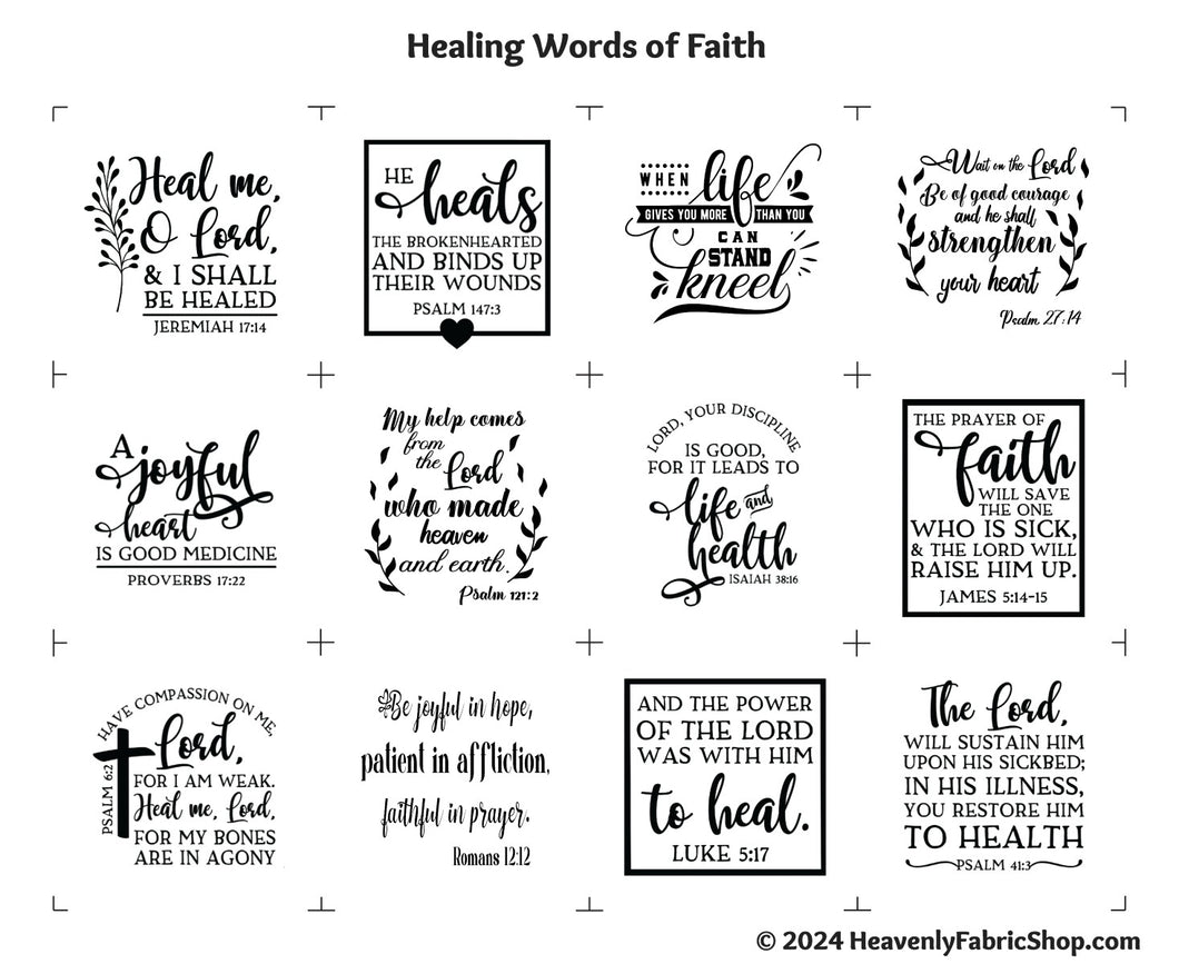 NEW Healing Words of Faith Charm Square Fabric Panel