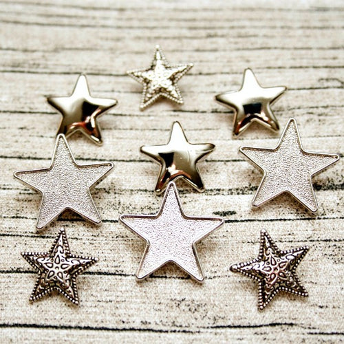 Metallic Silver Star Buttons Set