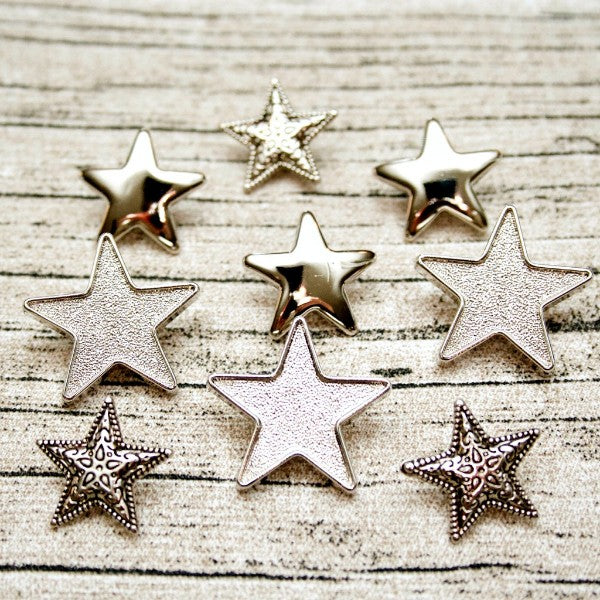Metallic Silver Star Buttons Set