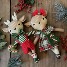 Holiday Cheer Reindeer Stuffies Cotton Fabric Panel with BONUS BUTTONS!