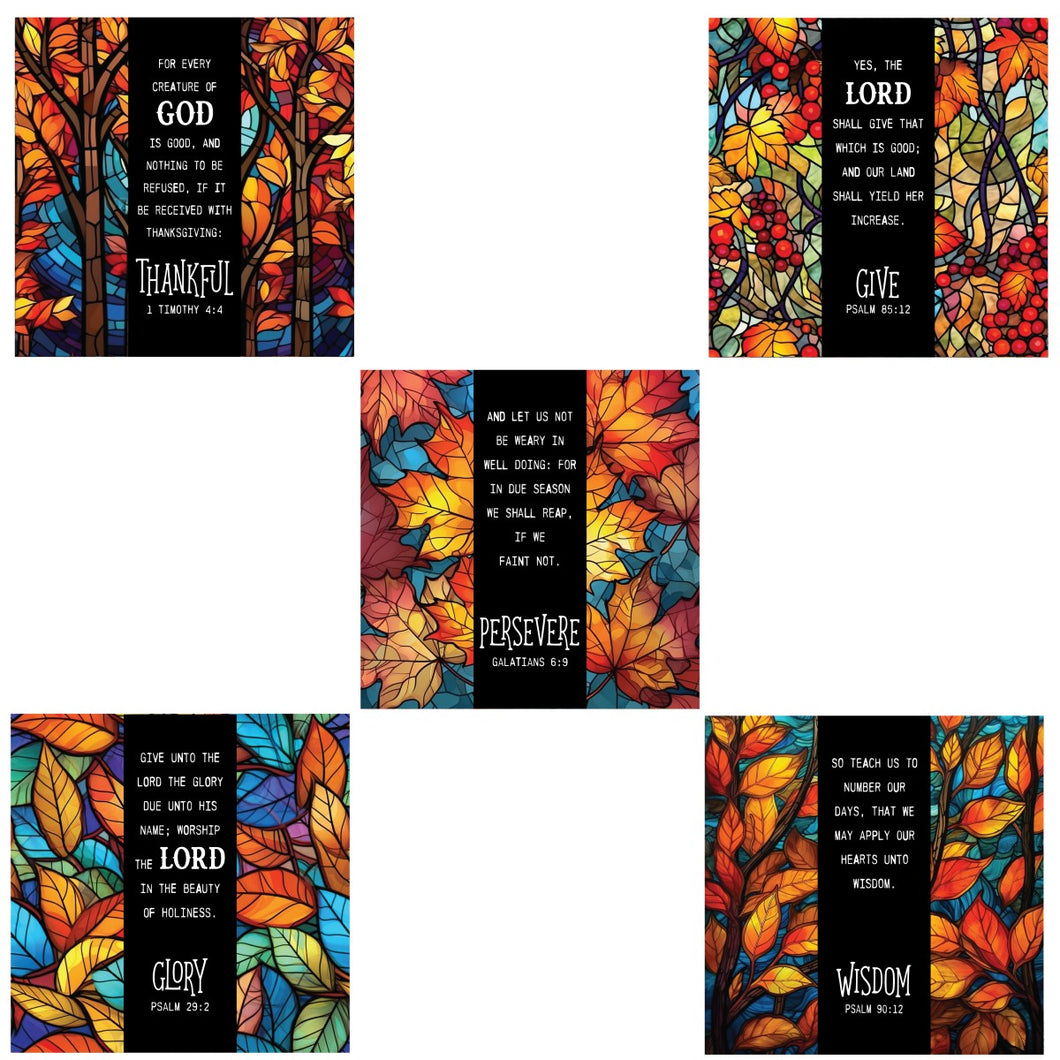 Fall Stained Glass Scripture Verse 6 inch Mini Fabric 5 Panel set