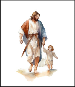 Jesus & Child Walking Watercolor Cotton Fat Quarter Panel