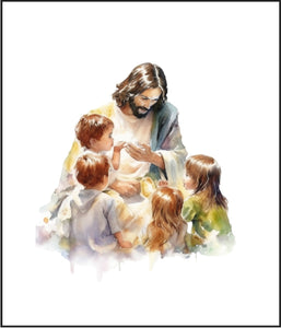 Jesus & The Little Children Watercolor Cotton Fat Quarter Panel