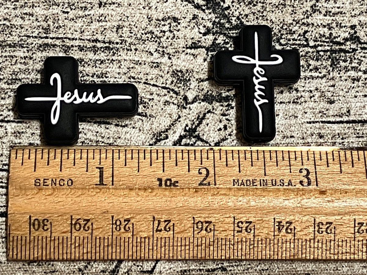 Jesus Cross Silicone Focal Bead--Black