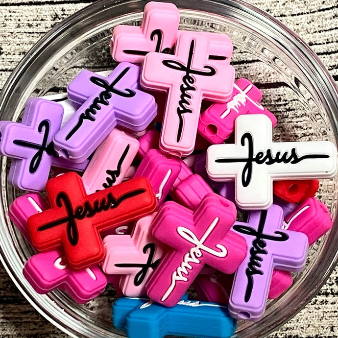 Jesus Color Cross Silicone Focal Bead