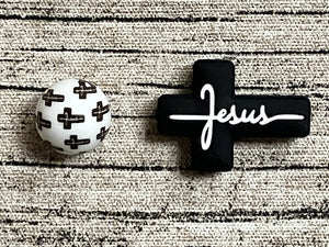 Jesus Cross 15mm Round Silicone Bead