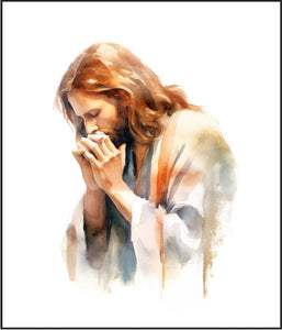 Jesus Praying Watercolor Cotton Fat Quarter Panel
