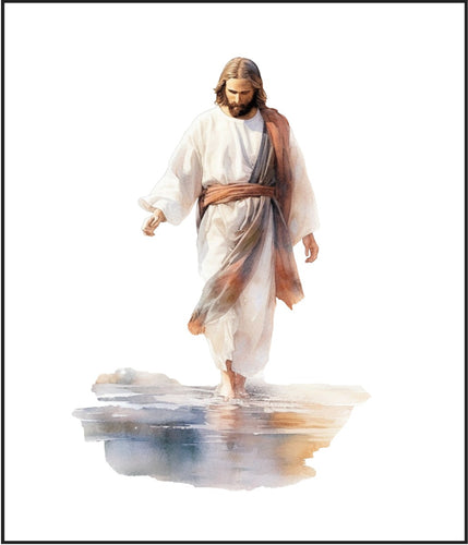 Jesus Walking on Water Watercolor Cotton Fat Quarter Panel