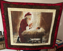 Santa Kneeling to Baby Jesus Cotton Fat Quarter Panel
