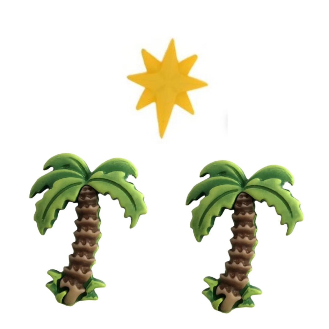 Nativity Palm Trees & Christmas Star Buttons Set