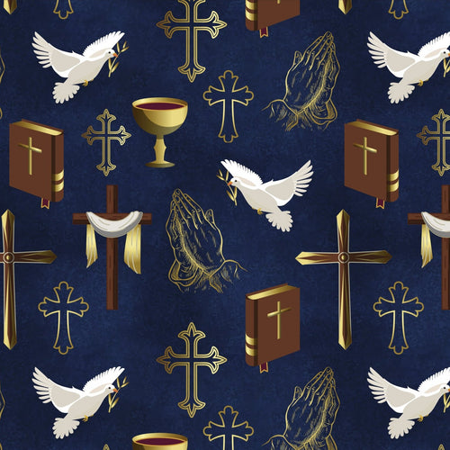 Power of Prayer Navy Cotton Fabric