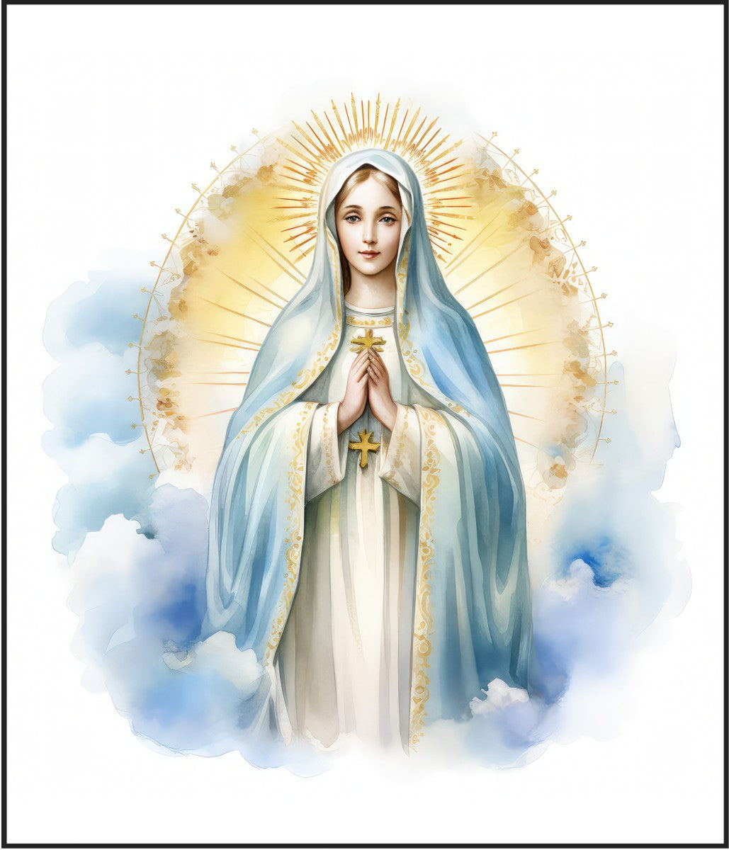 Our Lady Virgin Mary Watercolor Cotton Fat Quarter Panel