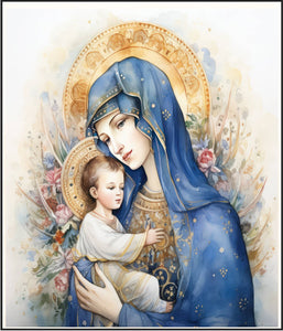 Our Lady of Perpetual Help Madonna & Child Watercolor Cotton Fat Quarter Panel