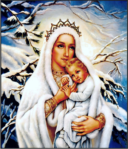 Our Lady of The Snows Madonna & Child Cotton Fat Quarter Panel