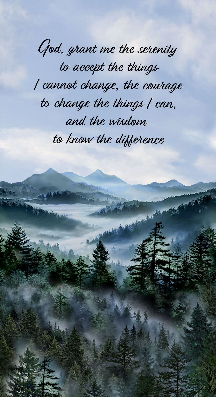 Misty Mountain Serenity Prayer Cotton Fabric Panel
