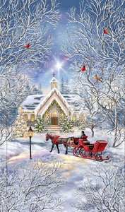 Winter Blessing Chapel Cotton Fabric Panel