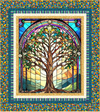 Tree of Life Stained Glass Panel Cotton Fabric + FREE Pattern