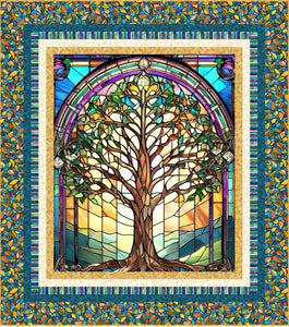 Tree of Life Stained Glass Panel Cotton Fabric + FREE Pattern