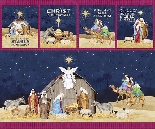 Come Let Us Adore Him Nativity Digitally Printed Cotton Fabric Panel