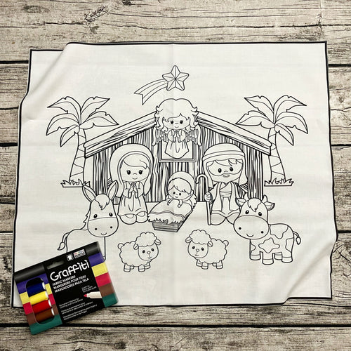 Color Me Nativity Cotton Fat Quarter Panel & Marker Set