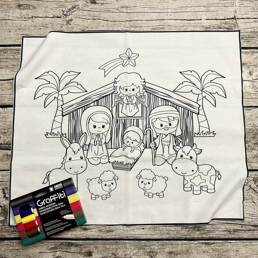 Color Me Nativity Cotton Fat Quarter Panel & Marker Set