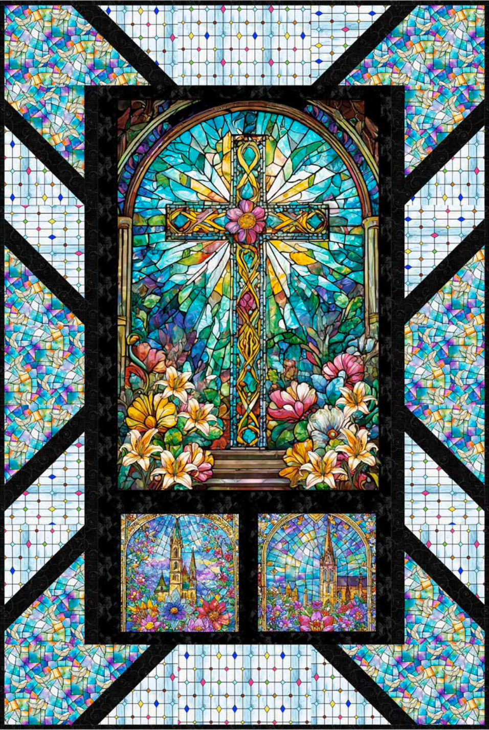Faith Stained Glass Cross Panel Pop Quilt KIT