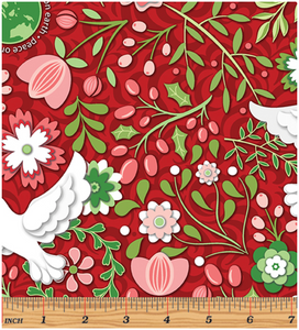 Peace on Earth Doves Garnet Cotton Fabric