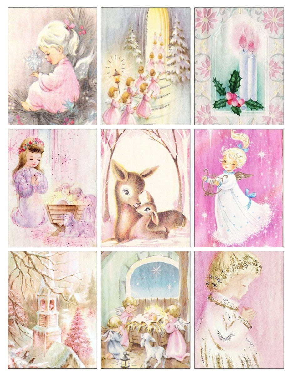 Vintage Pastel Nativity Christmas Blocks Cotton Fat Quarter Panel