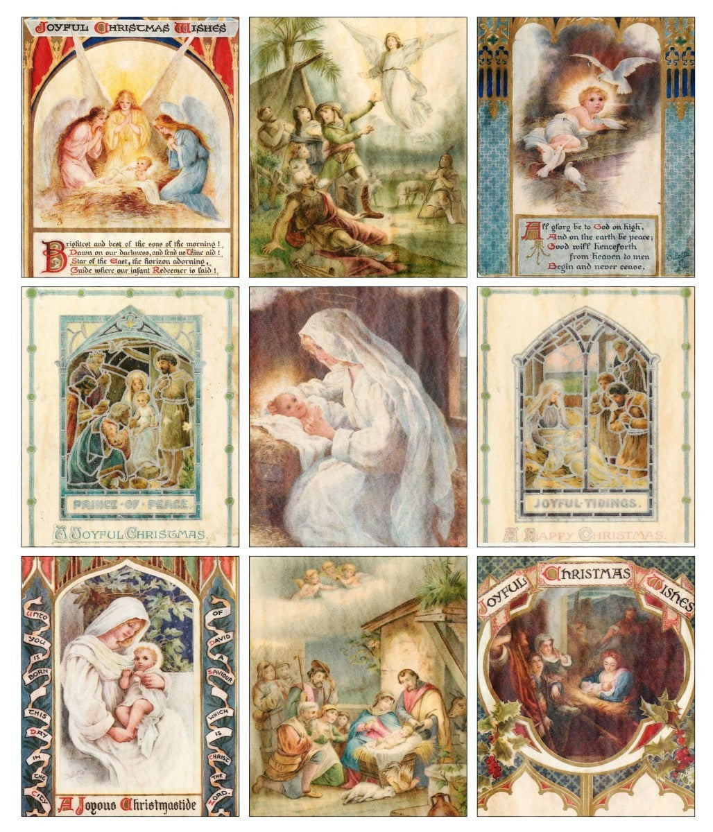 Vintage Nativity Christmas Blocks II Cotton Fat Quarter Panel
