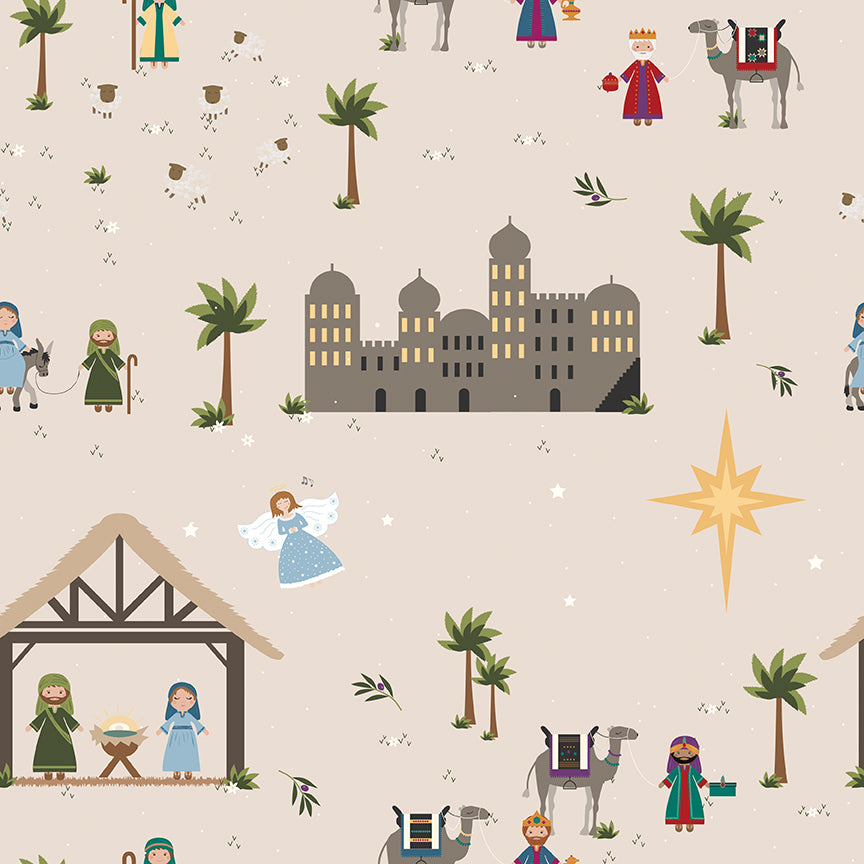 Silent Night Nativity Main Desert Sparkle Cotton Fabric