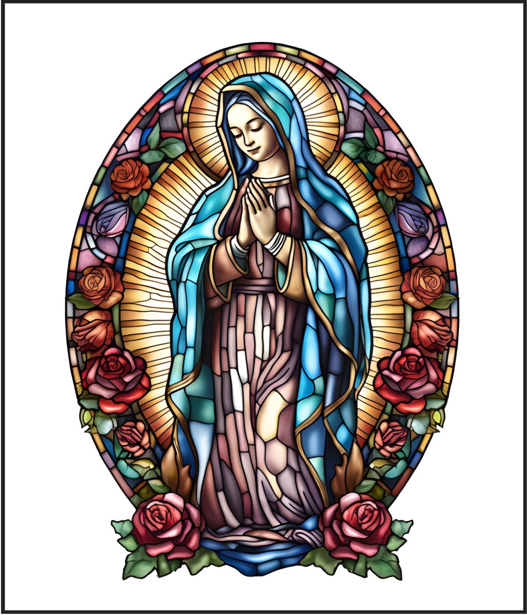 Virgin Mary Stained Glass Cotton Fat Quarter Panel