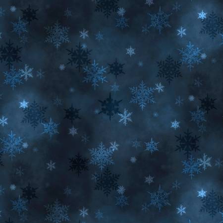 Snowfall Mini Snowflakes Navy Cotton Fabric