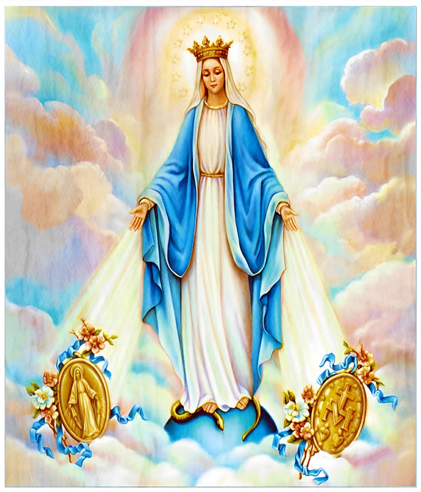 Our Lady of Graces Miraculous Medal Cotton Fat Quarter Panel