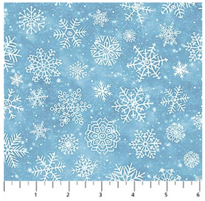 Silent Night Snowflakes Blue Cotton Fabric