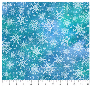 Angels on High Snowflakes Teal Cotton Fabric