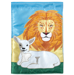 The Lion and The Lamb Embroidered 13x18 Garden Flag