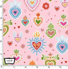 Sacred Heart Fiesta Folk Charms Pink Cotton Fabric