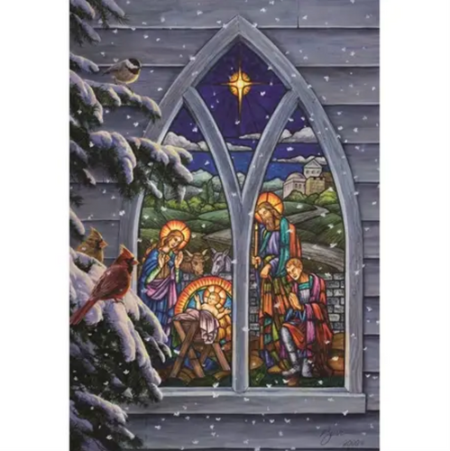 Light From Within Stained Glass Nativity 13x18 Garden Flag