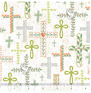 Rejoice Crosses Cream Cotton Fabric