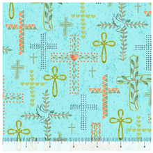 Rejoice Crosses Aqua Cotton Fabric