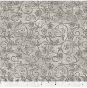 Rejoice Floral Scroll Gray Cotton Fabric