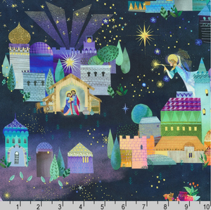 Holy Night Midnight Nativity Metallic Cotton Fabric